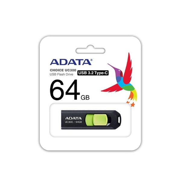 64GB ADATA UC300 USB3.2 (GEN1) TYPE-C FLASH DRIVE BLACK/GREEN