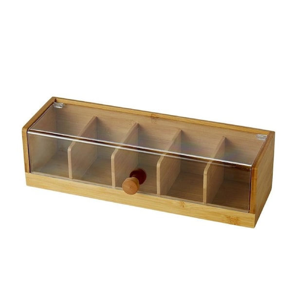 Leaf & Bean Bamboo Tea Box with Transparent Lid - 36x13x10cm