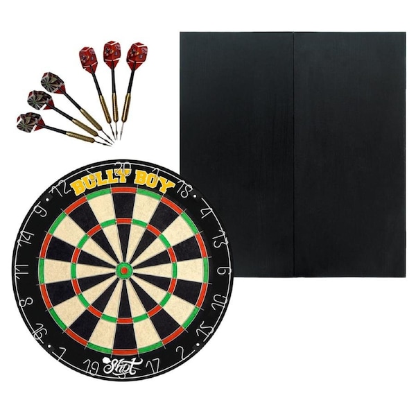 Shot Darts Michael Smith Bully Boy Dart Board + Formula Black Cabinet + Darts