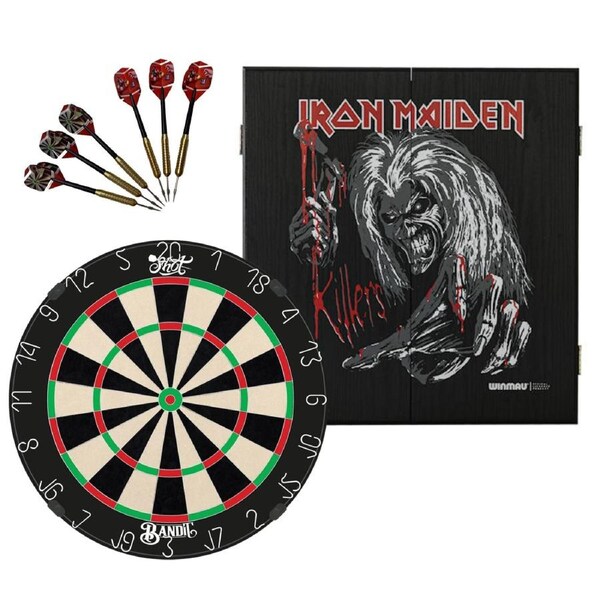 Shot Darts Bandit Gen 4 Dart Board + Iron Maiden Killers Cabinet + Darts