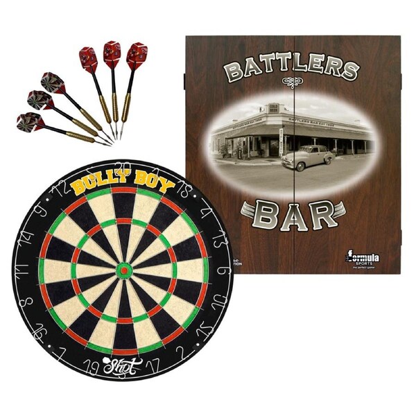Shot Darts Michael Smith Bully Boy Dart Board + Battlers Bar Cabinet + Darts