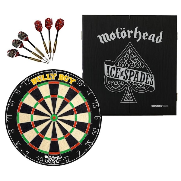 Shot Darts Michael Smith Dart Board + Winmau Ace of Spades Cabinet + Darts