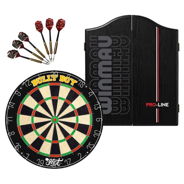 Shot Darts Michael Smith Bully Boy Dart Board + Winmau Pro Line Cabinet + Darts