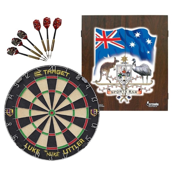 Target Luke 'The Nuke' Littler Dart Board + Formula Sports Bar Cabinet + Darts