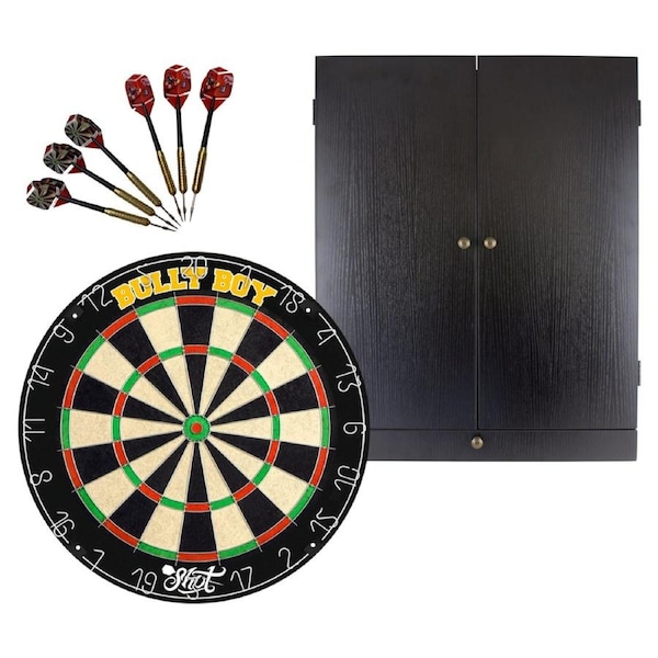 Shot Darts Michael Smith Bully Boy Dart Board + Red Dragon Black Cabinet + Darts