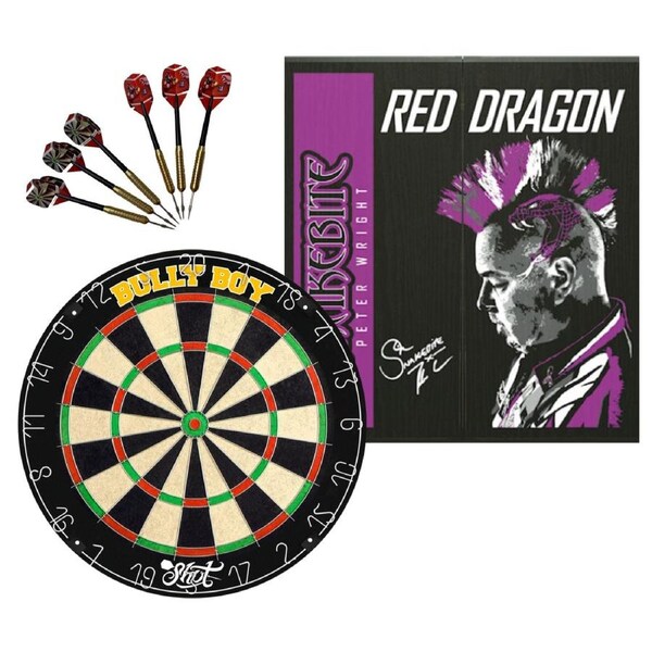 Shot Darts Michael Smith Bully Boy Dart Board + Peter Wright Snakebite Cabinet + Darts