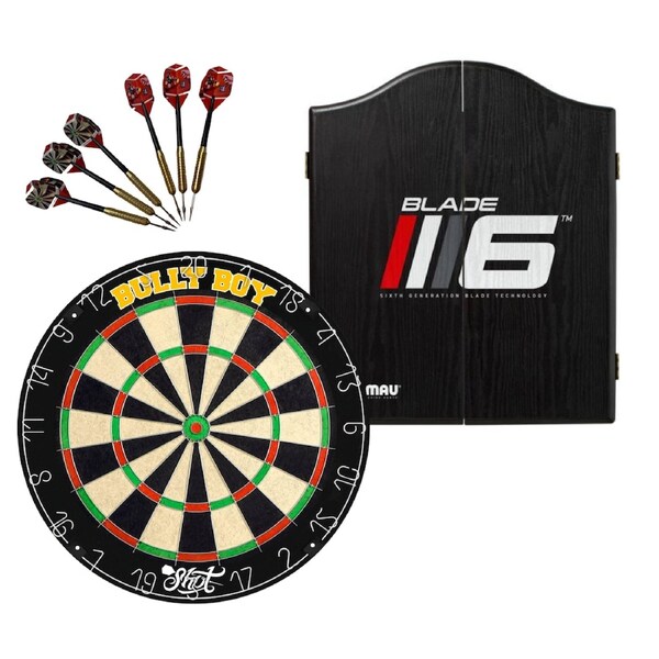 Shot Darts Michael Smith Bully Boy Dart Board + Winmau Blade 6 Cabinet + Darts