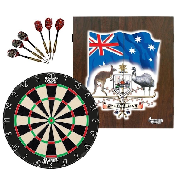 Shot Darts Bandit Gen 4 Dart Board + Sports Bar Dartboard Cabinet + Darts