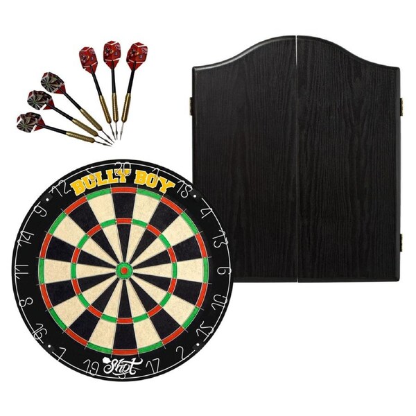 Shot Darts Michael Smith Bully Boy Dart Board + Winmau Black Cabinet + Darts