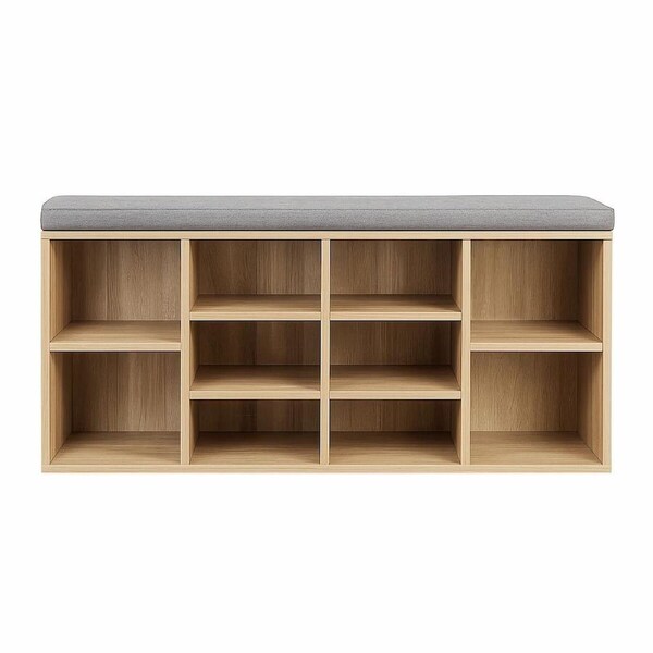 Shoe Rack Storage Bench Seat Cushion Entryway Footwear Organiser Cupboard Shelf Box Wooden Hallway Mudroom Closet Furniture 10 Compartments Cabinet