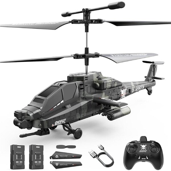 DEERC Apache RC Helicopter for Kids & Adults Military Remote Control Toy