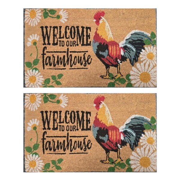 2PK Solemate Coir Backed Welcome To Our Farmhouse Chicken Doormat 45x75cm