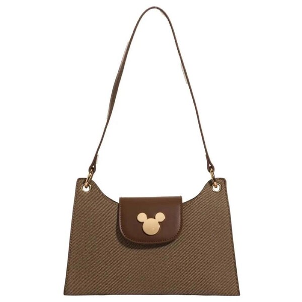 Disney Mickey Canvas Satchel Handbag - Brown