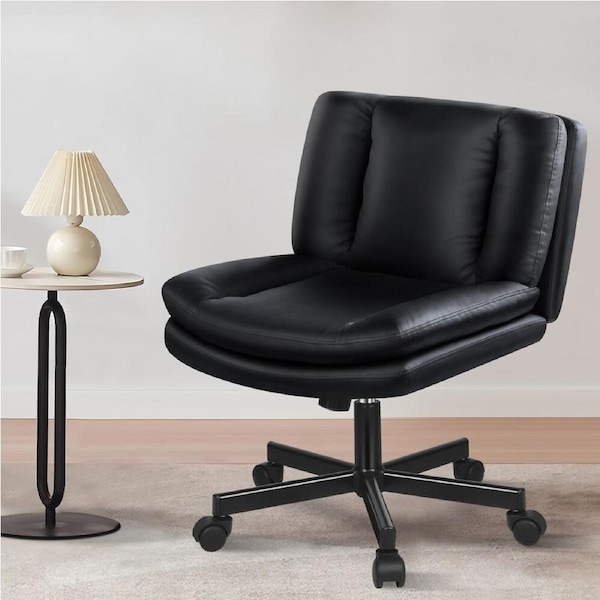 ALFORDSON Armless Office Desk Chair Mid Back Leather Black