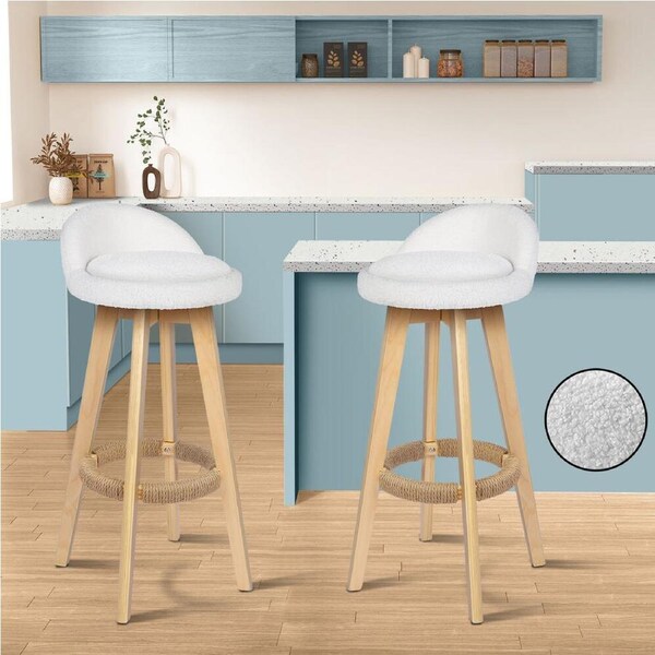 2x ALFORDSON Bar Stools 83cm Swivel Boucle White