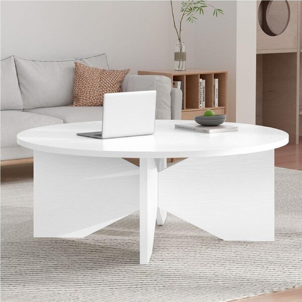 ALFORDSON Coffee Table Round Table X-shape Legs White