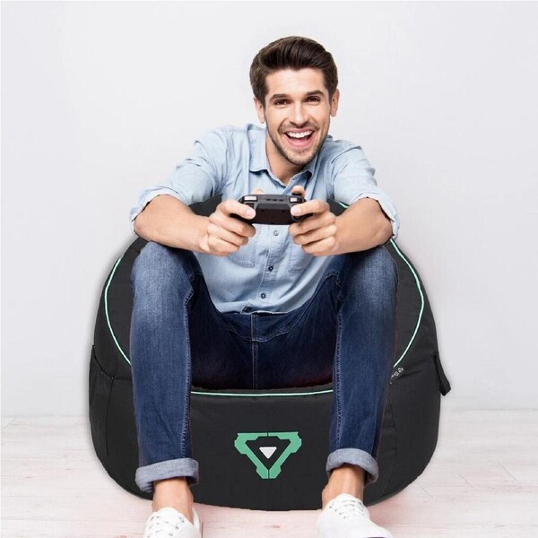 Laser Gaming Fabric Bean Bag - Game Sofa TV Chair Lounger w/ Headphone Strap & Side Pocket Black
