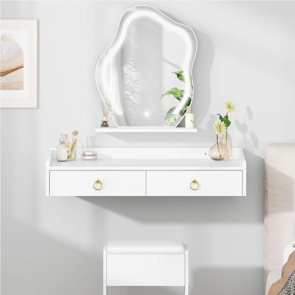 ALFORDSON 2 Piece Floating Dressing Table & Stool Set White