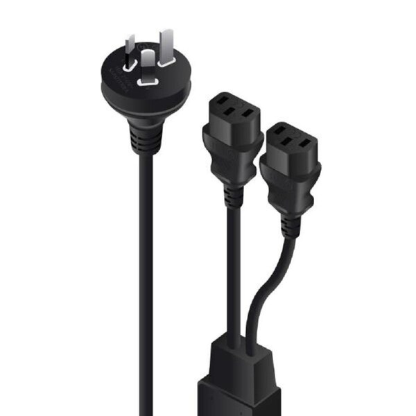 ALOGIC 2m Aus 3 Mains Plug to 2 X IEC C13 Y Splitter Cable Male to 2 X Female Cable - Electrical Safety Authority Approved.
