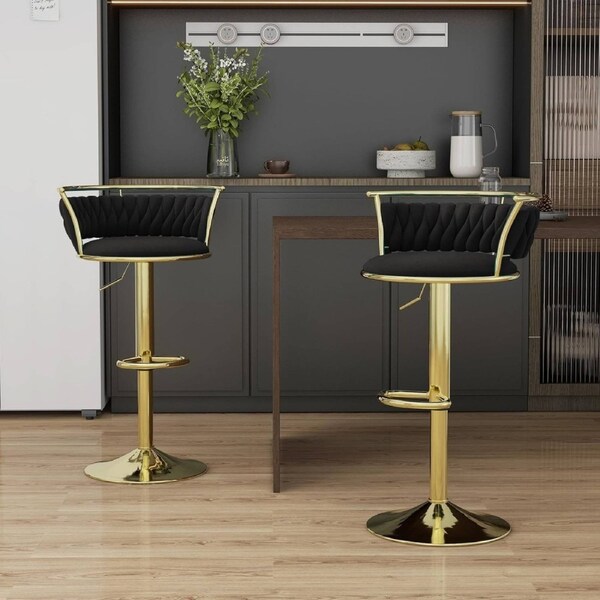 SERENITa Golden Swivel Upholstered Velvet Adjustable Height Counter Stool with Metal Frame Black (Set of 2)