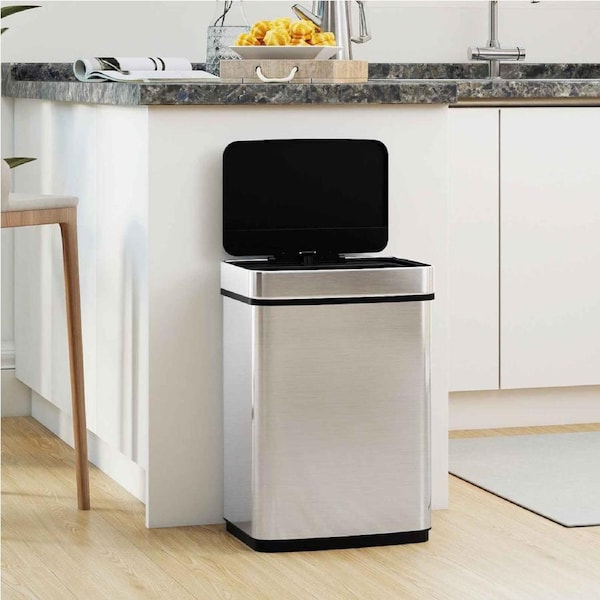 Costway 60L Trash Can Motion Sensor Garbage Can Kitchen Stainless Waste Bin Automatic Rubbish Bin Dual Compartments