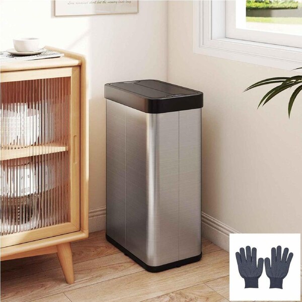 Costway 60L Motion Sensor Trash Can w/Lids Kitchen Stainless Garbage Can Automatic Waste Rubbish Bin Soft Closing