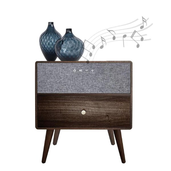 Bedside Table Built In Bluetooth Speaker With Wireless Charger & Storage Drawer