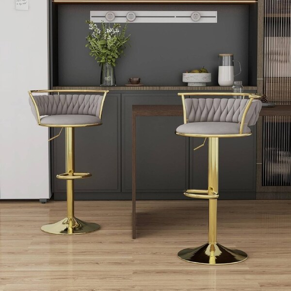 SERENITa Golden Swivel Upholstered Velvet Adjustable Height Counter Stool with Metal Frame Grey (Set of 2)