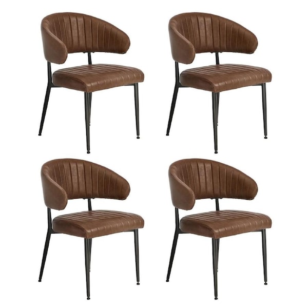 Oikiture 4x PU Leather Dining Chair Kitchen Padded Seat Brown