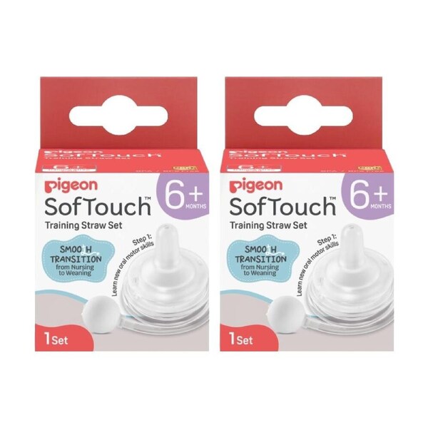 2PK Pigeon Softouch Training Straw Set Baby Bottle Gravity Ball Silicone 6m+