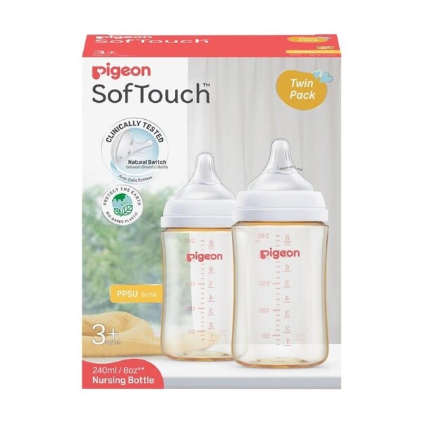 2pc Pigeon Softouch BPP Baby Bottle PPSU Anti-Colic 240ml 3m+