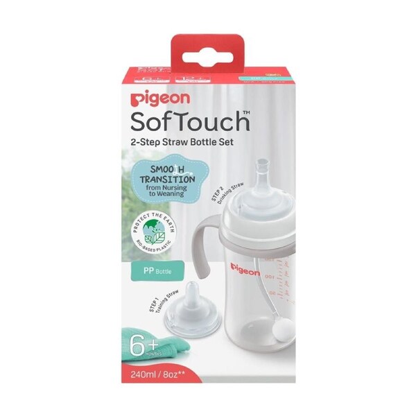 Pigeon Softouch Step-Up Straw Baby Bottle Set 240ml PP Training 6m+