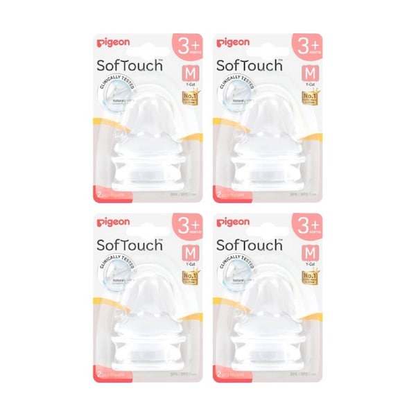 4x 2pc Pigeon Softouch BPP Baby Bottle Teat M Anti-Colic Peristaltic Plus 3m+
