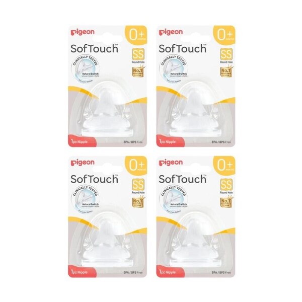 4PK Pigeon Softouch BPP Baby Bottle Teat SS Anti-Colic Peristaltic Plus 0m+