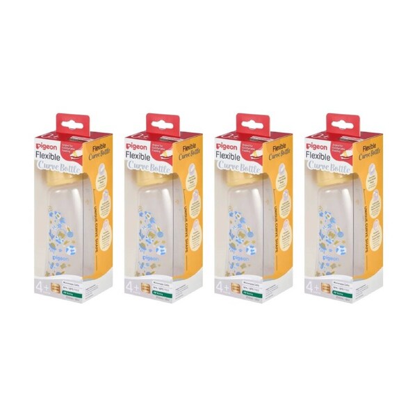 4PK Pigeon Flexible Curve Baby Bottle PP Space 250ml Anti-Colic Silicone 4m+