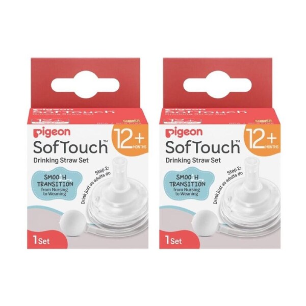 2PK Pigeon Softouch Drinking Straw Set Nursing Baby Bottle Compatible 12m+