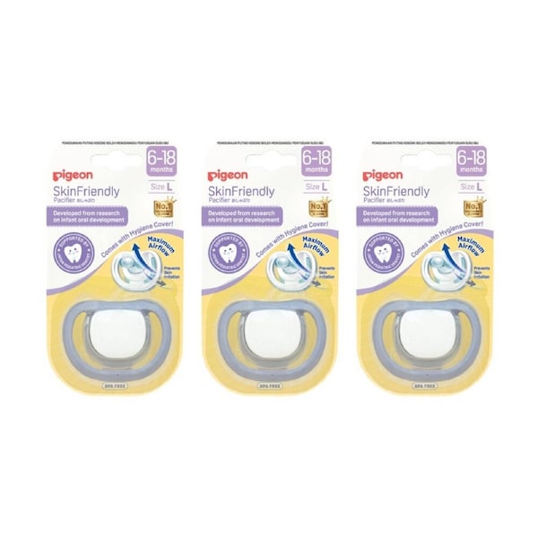 3PK Pigeon Skin Friendly Baby Pacifier Large Silicone Dummy/Soother 6-18m