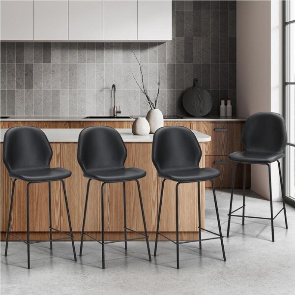 Oikiture Set of 4 Bar Stools Kitchen Dining Chairs Counter Stool Leather Black