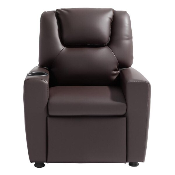 Kids Reclining Chair, Toddler Recliner with Cup Holder, 101x to 121x Adjustable Backrest, Easy-to-Clean PU Leather Recliner Couch with Footrest, 41 kg Load, for Boys & Girls, Children (Brown)