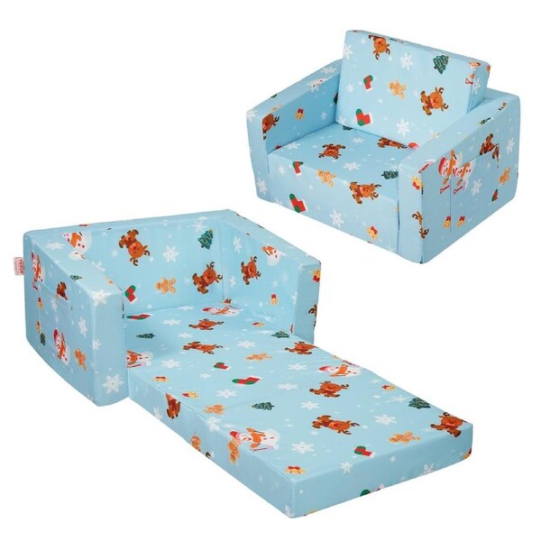 Kids Couch, 2-in-1 Toddler Chairs Comfy, Toddler Couch Sofa Bed Fold Out, Convertible Sofa to Lounger, Kids Chair Seat Playroom Furniture for Kids Girls & Boys, Sky Blue