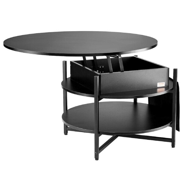 Lift Top Coffee Table, 35.3 in Round Coffee Table with Extra Storage Pockets, Pop Up Coffee Table for Living Room, Black