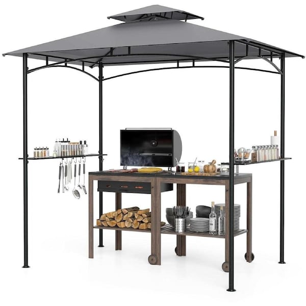Costway BBQ Gazebo 242x150CM Outdoor Grill Canopy Shade Sun Shelter Patio Picnic Camping Tent w/Shelves Hooks