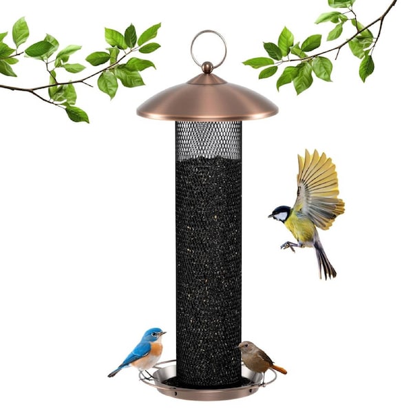 Costway Metal Mesh Tube Bird Feeder Finch Cardinal Nyjer Thistle Sunflower Seed Feeder Weatherproof Seed Tray 1.6KG