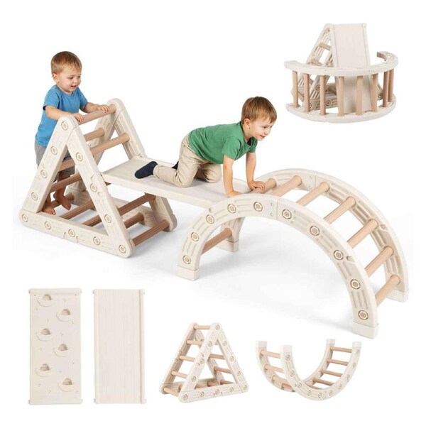 Costway Climb Playset 5-In-1 Climbing Frame Climber Triangle Arch Play Set Ramp Ladder Indoor Montessori Toy