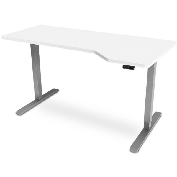 Fortia L-Shape Sit to Stand Standing Desk 145x85cm, 72-118cm Electric Height Adjustable, Right-Hand Sided, White Desktop/Silver Frame