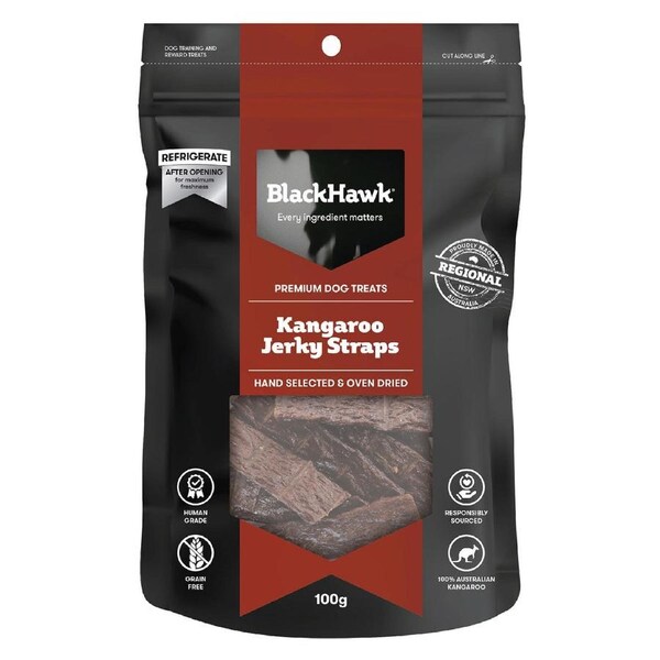Black Hawk 100g Kangaroo Jerky Straps Dog Treats - DTB9040
