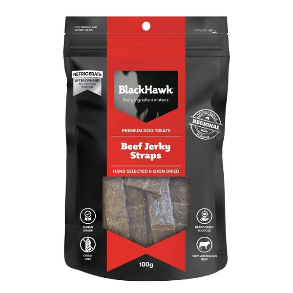 Black Hawk 100g Beef Jerky Straps Dog Treats - DTB9020