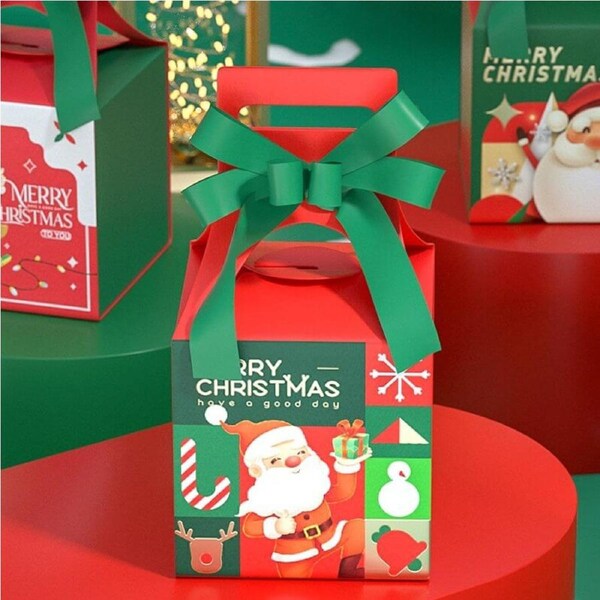 Red Santa Holding Present Christmas Treat Boxes 5pk