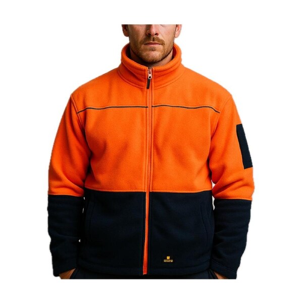 HI VIS Polar Fleece Sherpa Jacket Full Zip Thick Lined Winter Safety Jumper - Orange 4XL/5XL