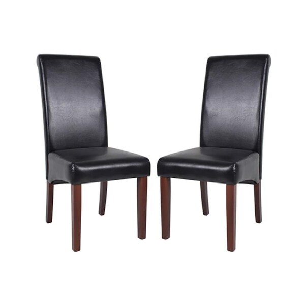 Dining Chairs Wooden Frame PU Leather Kitchen Chair with Solid Pine Legs X2 Black